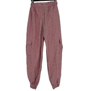 The Ragged Priest Chain Drawstring Plaid Cargo Pants Red Size Small